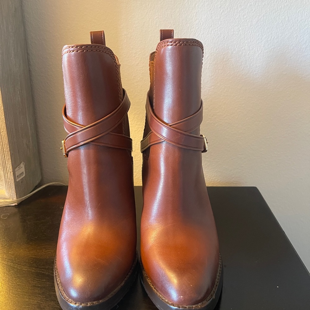 Coach Jackson leather heeled boots saddle brown, size 9 - Picture 3 of 8